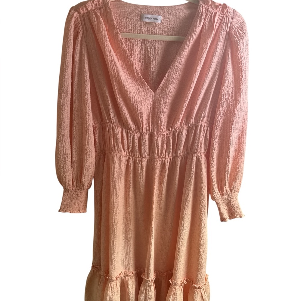 Calvin Klein Women’s Peach Color Size 10 Dress Prairie Cottage Core Ruffles